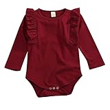 GRNSHTS Newborn Infant Clothes Baby Girls Long Sleeve Ruffles Romper Jumpsuit (A Wine, 12-18 Months)