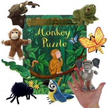 The Puppet Company Monkey Puzzle Storybook Set – Soft Jungle Animal Finger Puppets for Toddlers and Babies – Nursery Rhyme Toy for Storytelling, Roleplay, Learning, and Early Language Development
