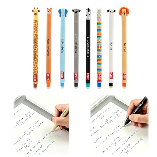 XiDeShop Lot de 8 stylos à gel bleu thermosensible effaçables, pointe fine de 0,7 mm, disponibles en plusieurs couleurs et motifs décoratifs, adaptés à l'école, au bureau et aux loisirs