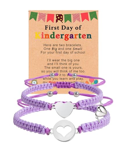 Image of First Day of Kindergarten Pre K Gifts for Mother Daughter,Mommy and Me Bracelet Matching Heart Bracelets Set for 2