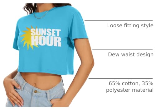 Image of Womens Summer Crop Tops Short Sleeve Round Neck T-Shirts Loose Fit Casual Blouse 2026