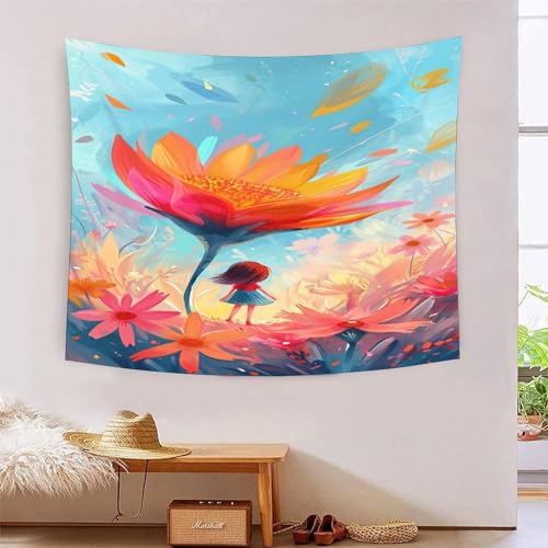 Chrysanthème 3D tapisserie murale en tissu grand format 180x230cm pour salon et chambre
