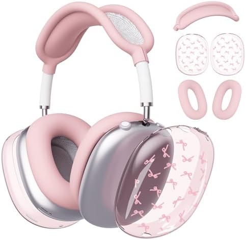 Headphone Cover for AirPods Max, Kawaii Cute Pink Bow Clear Ear C...