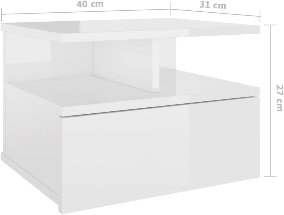 Dimensions of the vidaXL wall-mounted nightstand: 40 cm width, 31 cm depth, 27 cm height.