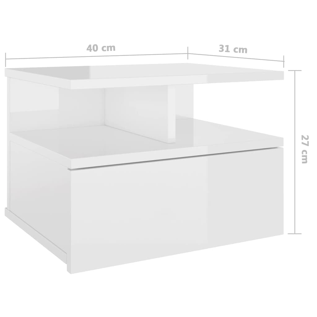 vidaXL 2X Comodini Pensili con Cassetto e Scomparti Aperti Compatti Eleganti Moderni Armadietti Sospesi Comò Bianco Lucido 40x31x27 cm in Truciolato