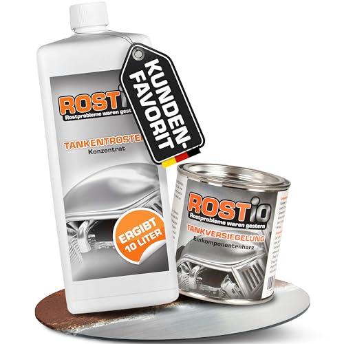 Rostio Tankentroster-Set 1L – inkl. 250ml Tankversiegelung – hochergiebig (1:10) – für Tanks bis 10L – Rostentferner & Korrosionsschutz – ethanolfest & flexibel – Set zur Tanksanierung