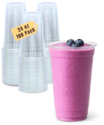Aatriet 100 Pack 24 oz Clear Plastic Cups 24oz Clear Disposable Punch Cups Wine Glasses Sturdy Recylable Drinking Cup for Wedding Party Cocktail Cup Plastic Tumblers for Cold Drinks