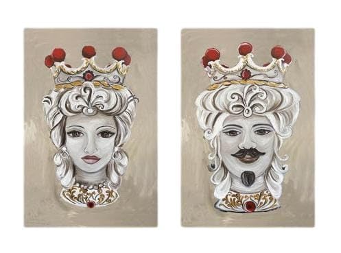 DIAMOND HOME Dipinto a Mano Acrilico su Tela Struttura in legno | Quadro Materico Rettangolare con Dettagli in Rilievo | Set da 2 Dipinti (35 x 50 CM) Made in Italy SET TESTE DI MORO RED