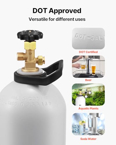 Image of VEVOR CO2 Tank, 10 lbs New Aluminum Alloy Cylinder, CO2 Air Tank with Light Spray Coating, CGA320 Valve, Handle & Adjustable Pressure, DOT Approved Cylinder for Draft Beer Dispensing