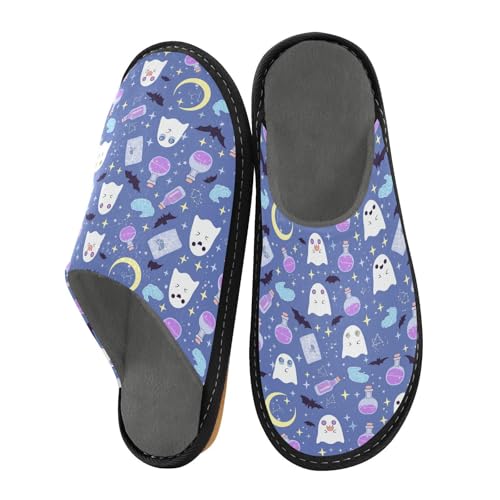JUNZAN Cute Halloween Ghosts Memory Foam Slippers for Women Men House Slippers for Bedroom Indoor