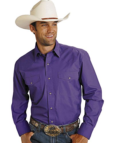MENS PURPLE SOLID LONG SLEEVE WESTERN SNAP SHIRT TALL FIT