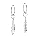 Trendy Feather Flight .925 Sterling Silver Dangle Hoop Earrings