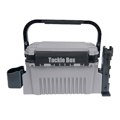 Fishing Tackle Box Fishing Tackle Storage Fishing Bucket with Rod Holder Live Fish Bait Bucket Multifunctional Outdoor Fishing Box Fishing Tools Multi-Functional (Gray, Big)