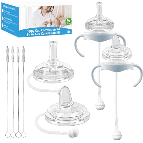 Image of Sippy Cup Conversion Kit for Philips Avent Natural Baby Bottles,Toddler Transition Kit with 4 Soft Straw Nipple,2 Pack Bottle Handles and 4 Pack Weighted Straw, 4Pack Cleaning Brush (Model 2)