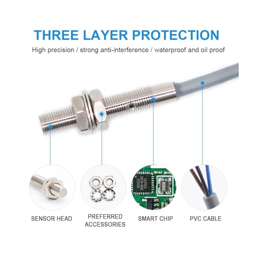 EXBWXNIL Näherungssensorschalter Kleine Größe M3 M4 1mm Edelstahl Induktion Automatisierung Induktion Metall(M4 Smooth Tube,PNP NO)
