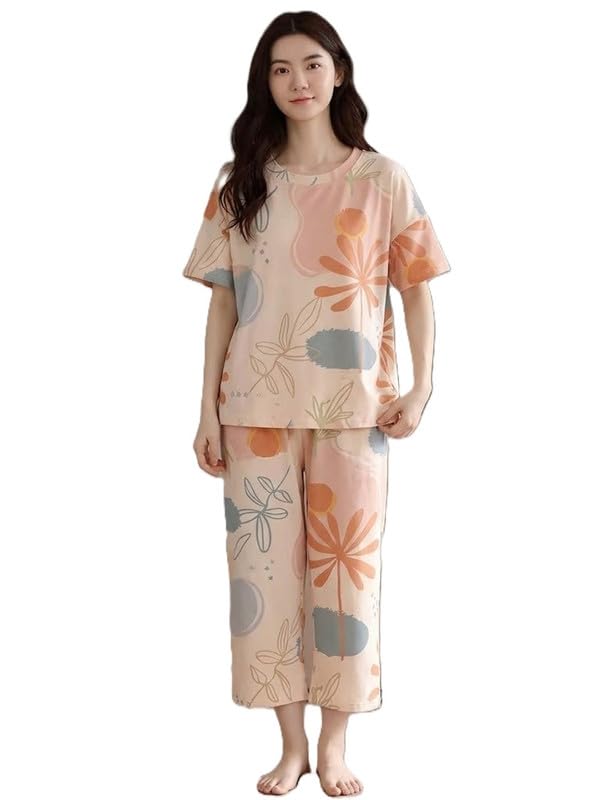 Oversized Lounge Set Soft Cotton Feel Relaxed Short Sleeve T Shirt with Matching Pyjama Night Suit-image-28