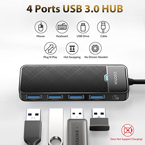 iDsonix USB Hub 3.0 mit verlängertem 180cm Kabel, USB Splitter 3.2 Gen 1 USB Verteiler, 5Gbps USB Erweiterung mehrfach verlängerung für PC, MacBook, iMac, Surface Pro, Laptop, Flash Drive, Mobile HDD