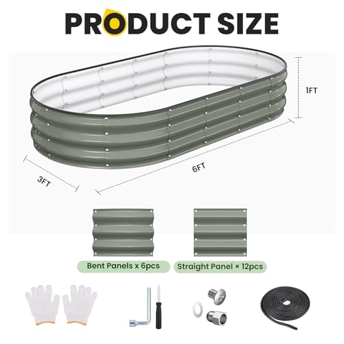 Image of Pattiumo Galvanized Raised Garden Bed 6x3x1 FT, Oval Metal Raised Garden Bed Outdoor Planter Box with Open Bottom, Rust-Resistant Steel Garden Bed for Vegetables Herbs Flowers, Easy Assembly