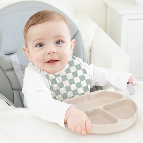 Image of Bearmoss Baby Bibs for Drooling and Teething 100% Cotton Muslin Bibs for Baby Boy & Girl,Adjustable, Ultra Absorbent,8 Pack
