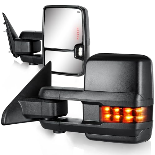 SIZIOM Towing Mirrors for 2009-2018 Dodge Ram 1500 2010-2018 Ram 2500 3500 1500 Classic 2019-2024 Side Mirror with Power Heated Turn Signal Puddle Lamp Backup Light Extendable Pair Set