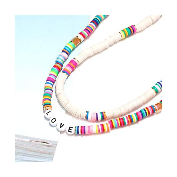 FAERLIIRY-Surfer-Heishi-Layered-Choker-Necklace-Open-Hoop-Earrings-Elastic-Stretch-Bracelet-Set-Lightweight-African-Vinyl-Disc-Bead-Summer-Beach-Jewelry-Set-for-Woman-Girls FAERLIIRY Heishi Letter Alphabet Choker Necklace Beaded Anklets Stackable Stretch Bracelet Set for Woman Girls Rainbow African Vinyl Disc Beads Holiday Vacation Party Beach Surf Jewelry(Style:B)