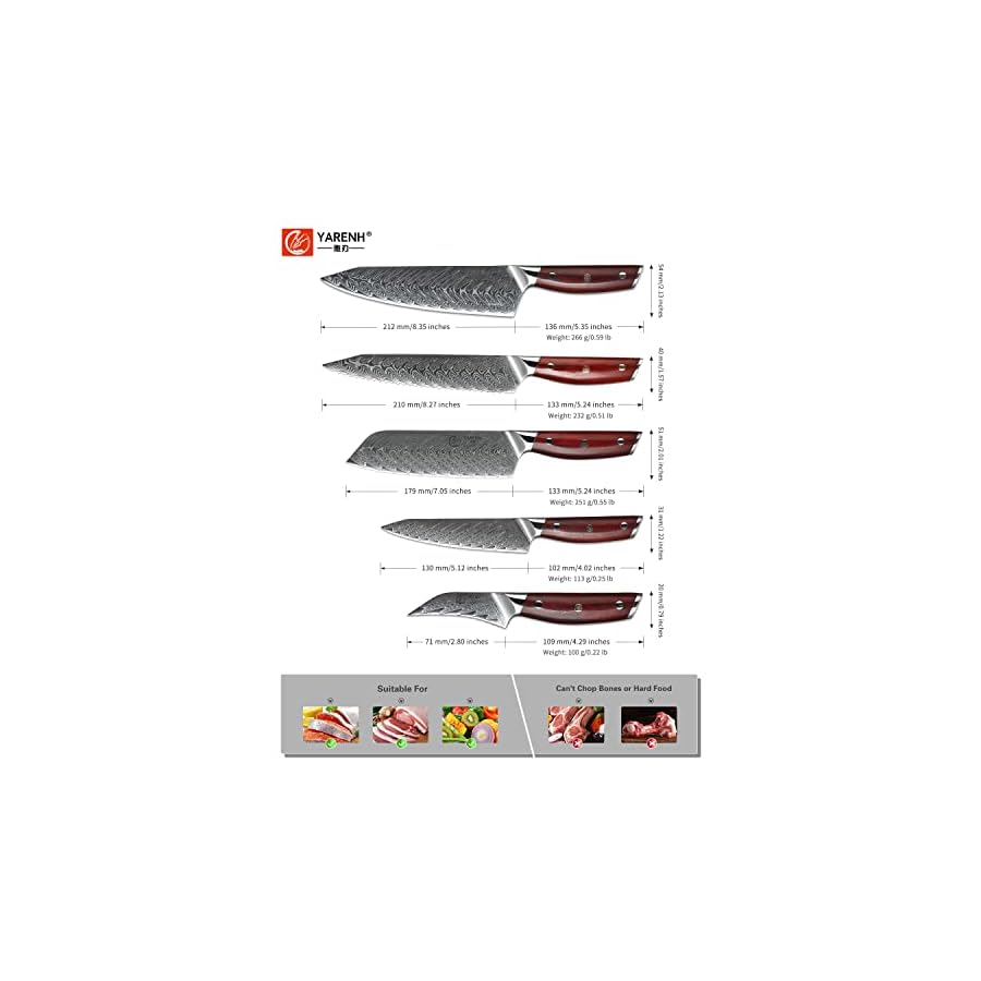 YARENH-Bread-Knife-Set5-Piece-Kitchen-Knifewithout-BlockDamascus-Stainless-SteelAfrican-Sandalwooden-HandleProfessional-Chef-Sharp-Knife-for-Kitchen YARENH Chef Knife Set without Block,5-Piece Damascus Kitchen Knife,67 layers of carbon steel,Razor-Sharp,Durable Blade with Sandalwood Handle,Anti-Rust,Elegant Gift-Box