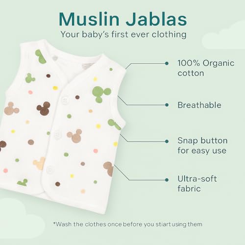 Image of 5 pcs Muslin Cotton Button Jabla, Stylish &Comfortable Jabla, Sleeveless Regular Fit Vest, Baby Products, Newborn baby White Jabla, New Born Baby Clothes Rendom Print