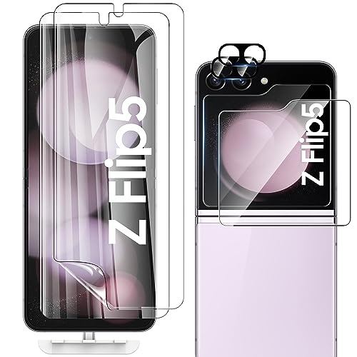 WYQLTD [2 Sets 6 Pack] for Samsung Galaxy Z Flip 5 Screen Protector Internal Flexible TPU Screen Protector + Outer Tempered Glass Screen Protector + Tempered Glass Camera Lens Protector