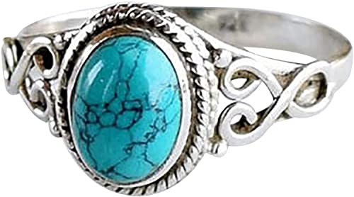 Cadeau de Bague de fiançailles de Mariage de mariée de Pierres précieuses Naturelles Turquoise, bagues de Doigt Vintage Bande de Mariage empilable