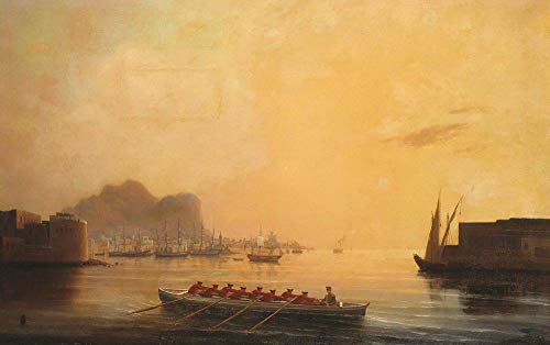 Peintures sur toile paysage de port 1850 tableau huile romantique