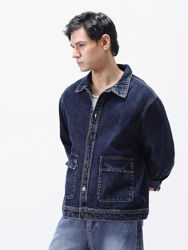 Image of Urbano Fashion Men's Relaxed Fit Full Sleeve Utility Denim Jacket