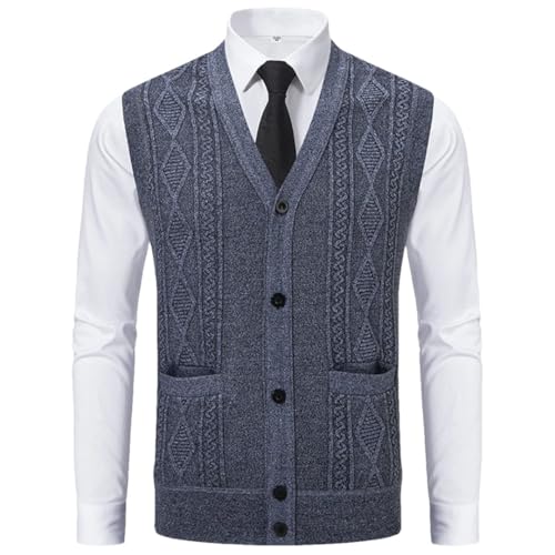 Men Winter Warm Slim Fit Knit Vests V-Neck Solid Color Knitted Waistcoat Geometric Sleeveless Vest