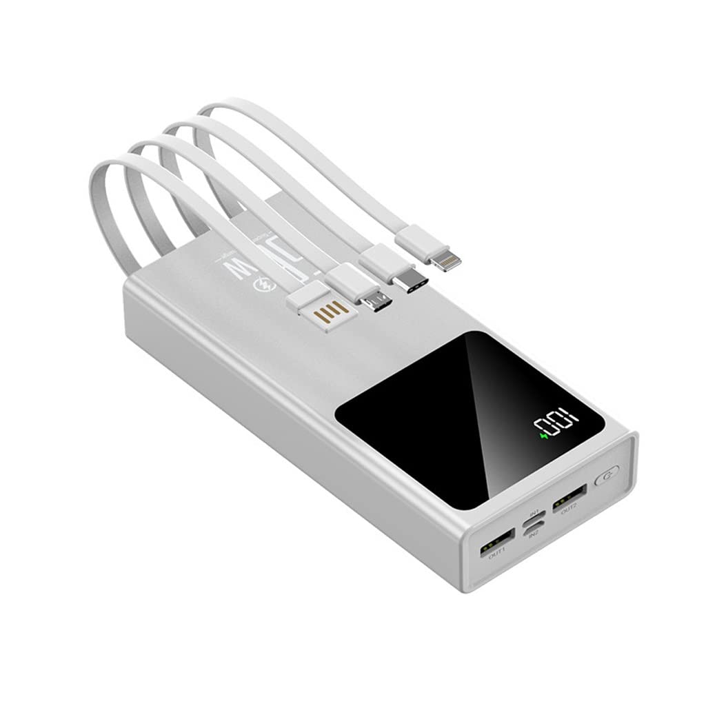 Power Bank 20000mAh de carga rápida 66W con cables integrados en color blanco