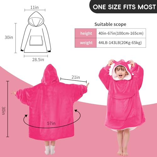 yescool Wearable Blanket Kids Hoodie, Birthday Teen Girls Gifts for 8-15 Year Old Kids Oversized Sweatshirt Sherpa Flannel Cozy Hooded Blanket with Pocket for Children, Youth Teens, One Size, Peach