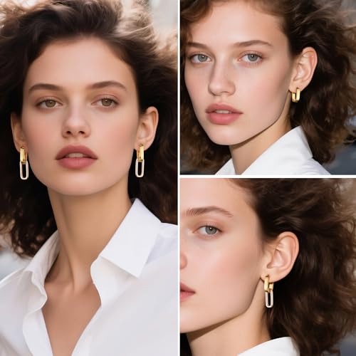 Gold Plated Two Tone Link Dangle Earrings for Women Trendy Paperclip Silver Drop Earrings Convertible Link Chain Earing4