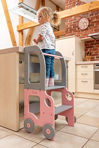 Torre de Aprendizaje/Escritorio y Taburete Montessori (Rosa/Gris)