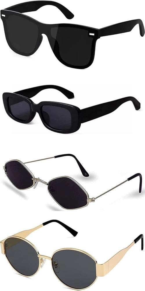 sheomy Cat Eye Shades Unisex Set Of 4 Mcstan Goggles Rectangle Non-Polarized Sun Glasses Mcstan Shades Retro Vintage Women::White Black Glasses Black Google Offer Pack Of 4 Goggles-picture-10