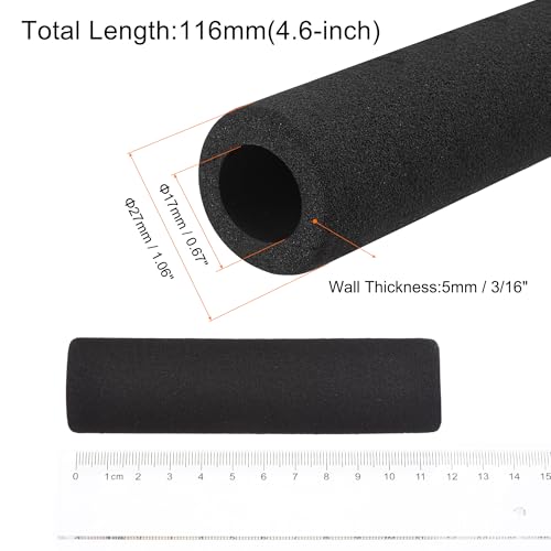 sourcing map 2 Stück Schaumstoff Griff Rohr rutschfester Handgriff Fitness Werkzeug 17mm Innendmr. 5mm Wanddicke 116mm Länge schwarz