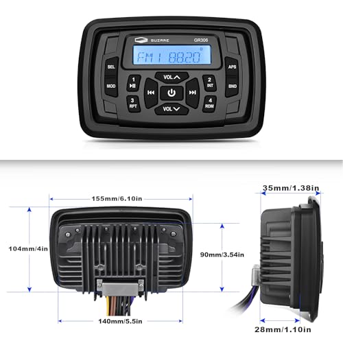 Image of HASDA Bluetooth Marine Radio Car Stereo Dashboard Digital Audio System Receiver Waterproof Boat Speakers FM AM Radio Antenna for ATV UTV RV UV