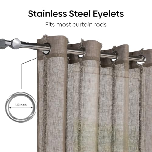 Image of haus & kinder Decorative Sheer Door Curtain 7 Feet Pack of 1 |Aesthetic Decor Long Curtain Feather Fringe Mocha 120 x 213 cm