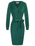 GRACE KARIN Women's Ribbed Long Sleeve Green Sweater Dress Slim Fit Knitted Midi Dress XXL