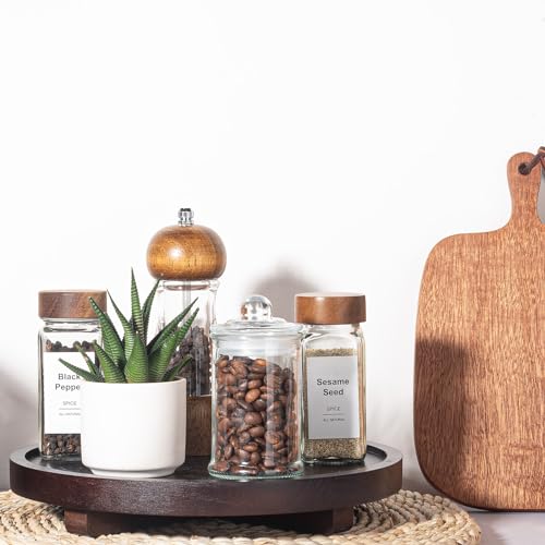 Round Decorative Tray Wood Bathroom Counter Organizer Farmhouse Kitchen Decor Wooden Riser for Soap Dish, Perfume, Candle, Sponge, 10" - Walnut by zoocatia - Image 3