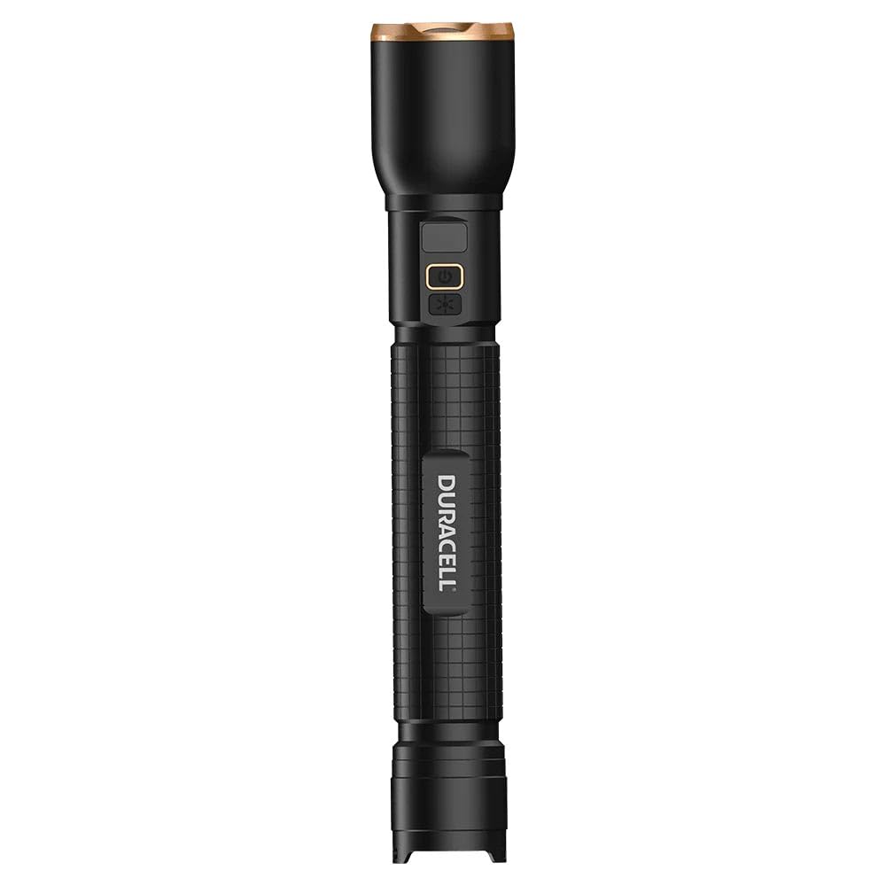 Duracell Latarka LED DF6000R Pro – 6000 lumenów, z możliwością ustawiania ostrości, zasięg świecenia 230 m, do użytku na zewnątrz i w warsztacie, do ponownego ładowania USB-C, 2 x akumulator