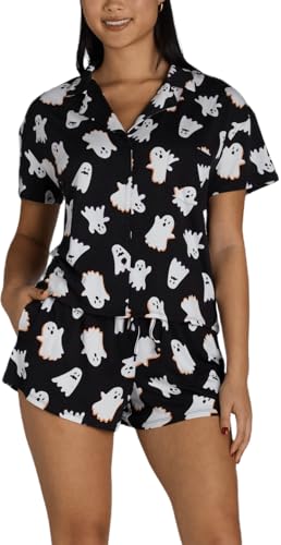 Image of Women Holiday Satin Pajamas Short Sleeve Shirts Shorts Set 2pc Loungewear