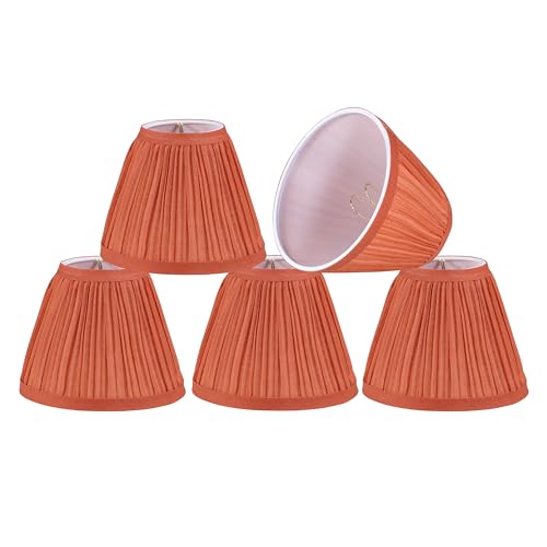 Image of Aspen Creative 51517-5, Hardback Empire Transitional Clip-On Chandelier Lamp Shade, Mushroom Pleated Carrot Faux Silk Fabric, 3 inch Top x 6 inch Bottom x 5 inch Slant Height, Set of 5