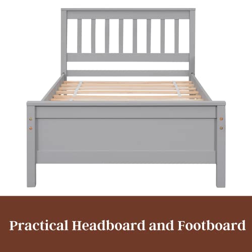 2 Piece Twin Bedroom Set, Twin Bed W/ Matching Nightstand, Wood Bed Frame W/ Headboard And Footboard, Twin Bedroom Furniture Sets For Boys And Girls, Twin Bed W/ Slats, No Box Spring Needed, Grey #TOP4