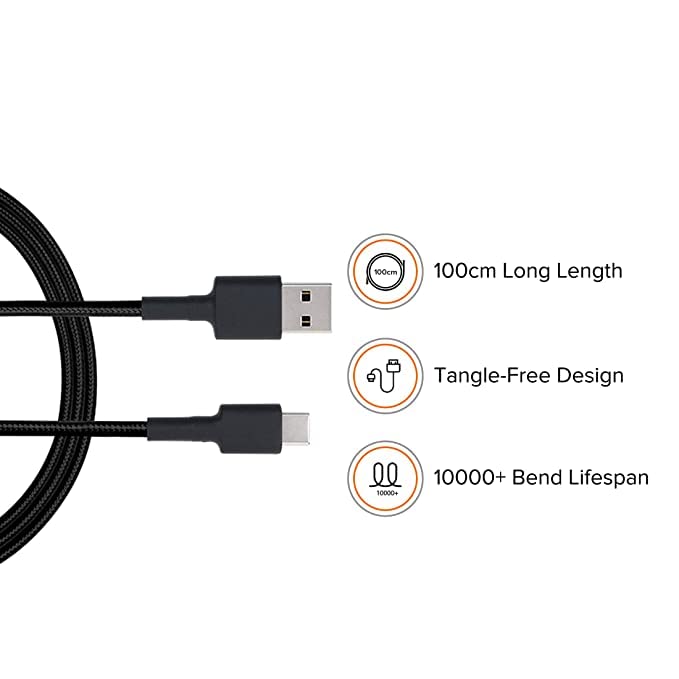 Image of MI Braided Type C 100cm Cable Black|Supports Upto 22.5 Fast Charging|Tangle Free Sturdy Built with Kevlar Protection|Supports All mobiles & Accessories with Type C Input|Toughened Joints (3)