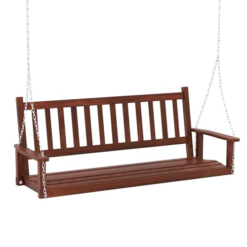 GOPLUS Balançelle Jardin 2/3 Places Extérieur, Chaise Hamac Siège Suspnedue en Bois avec Chaînes de Suspension Ajustables, Dossier à Lattes et Accoudoirs...