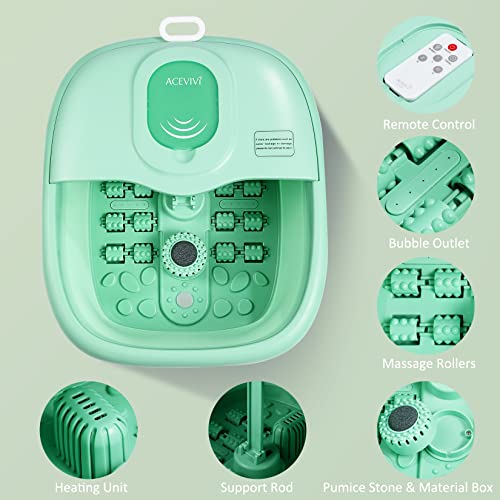 Acevivi Collapsible Foot Spa Bath Massager With Heat, Temperature Control, Bubbles, Pedicure Foot Soaker Tub With Pumice Stone And Foot File, Foot Soaking Bath Basin For Feet Relief(Aqua Green) #TOP2