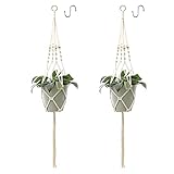 VIVILINEN Colgadores para Plantas Jardinera Colgante de Interior con Ganchos para Colgar Colgador de Cuerda de Algodón con Adorno de Borla de Cuentas de Madera 2 unids / Set